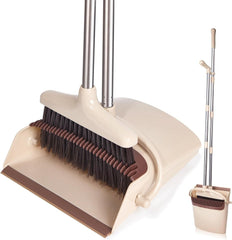 new Broom and Dustpan Set with Long Handle, Light Weight Stainless Steel Beige 07FC0E-D4 - KOEEK