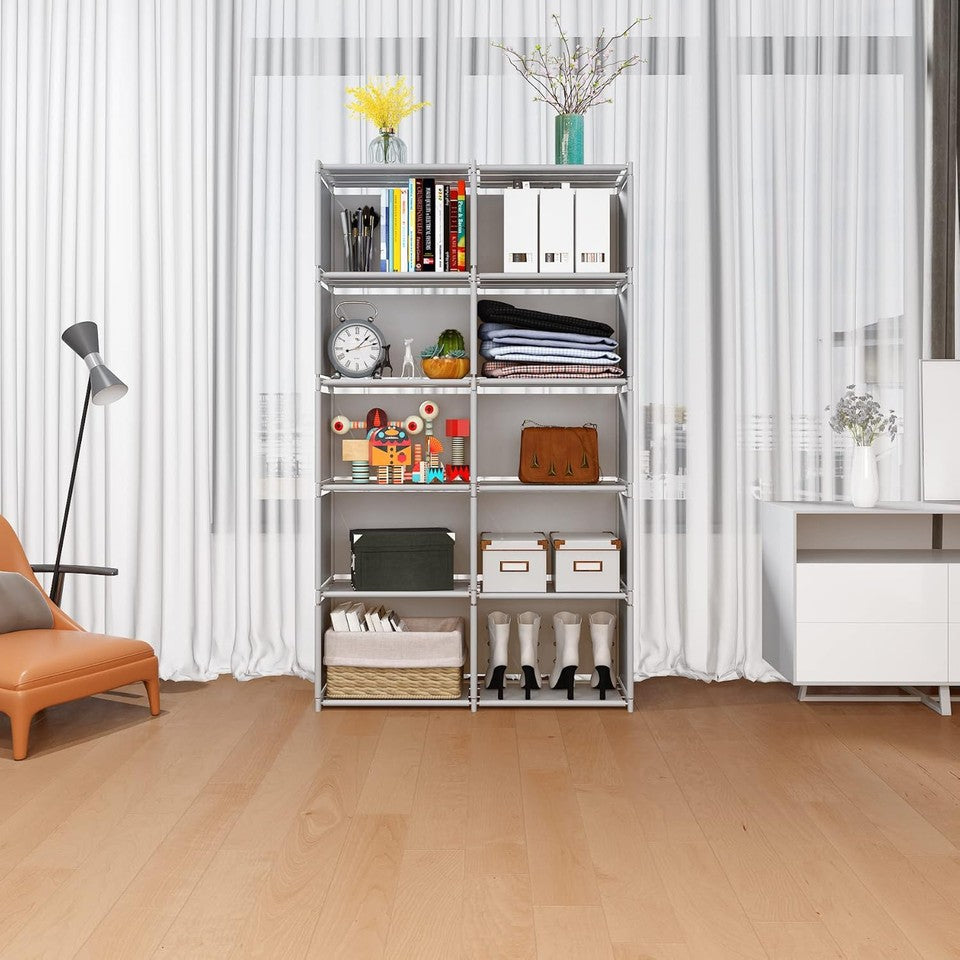 new JIUYOTREE 6-Tiers Portable Bookshelf with Fabric Cloth at 10 Cubes, Grey JIUYOTREE - KOEEK