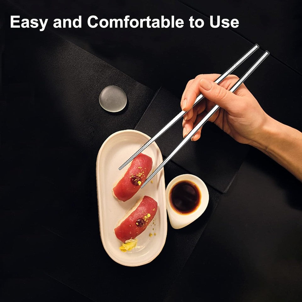 new 5 Pairs Premium Stainless Steel Metal Chopsticks, Reusable Silver
