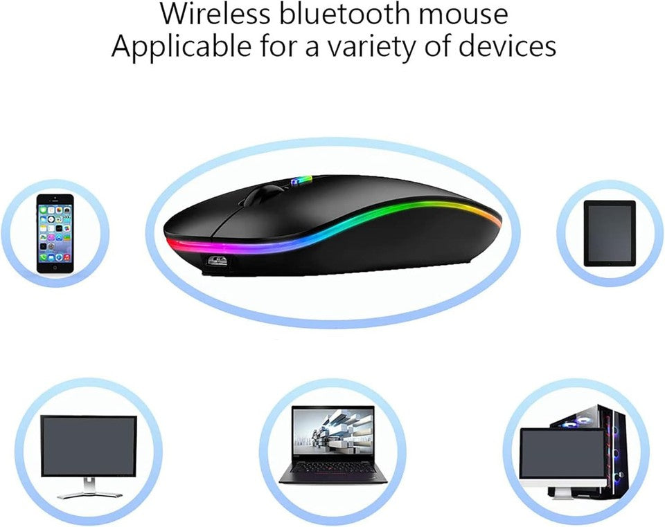 new Wireless Bluetooth Mouse Rechargeable LED Silent Slim Laptop Black