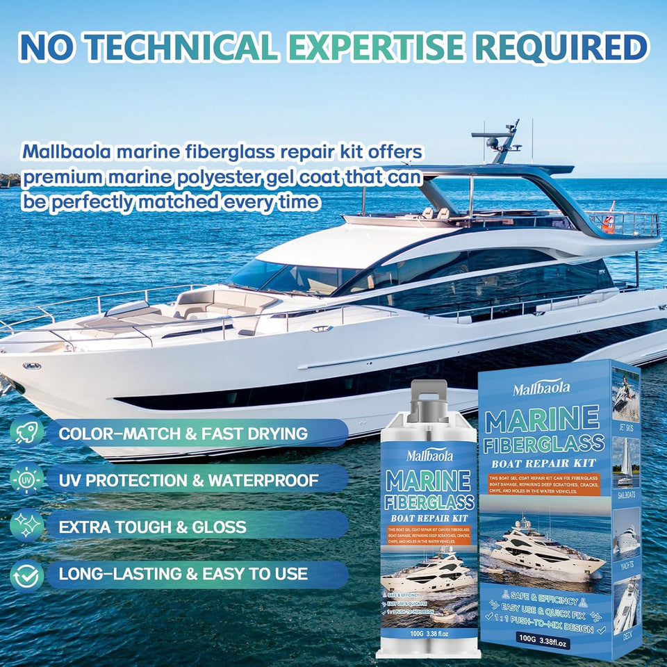 new Marine Fiberglass Repair Kit for Boats, Gel Coat White 07FC0E-D4 - KOEEK