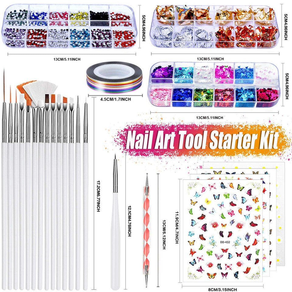 new Nail Art Brushes Kit, 3D Decorations Kit with Dotting White