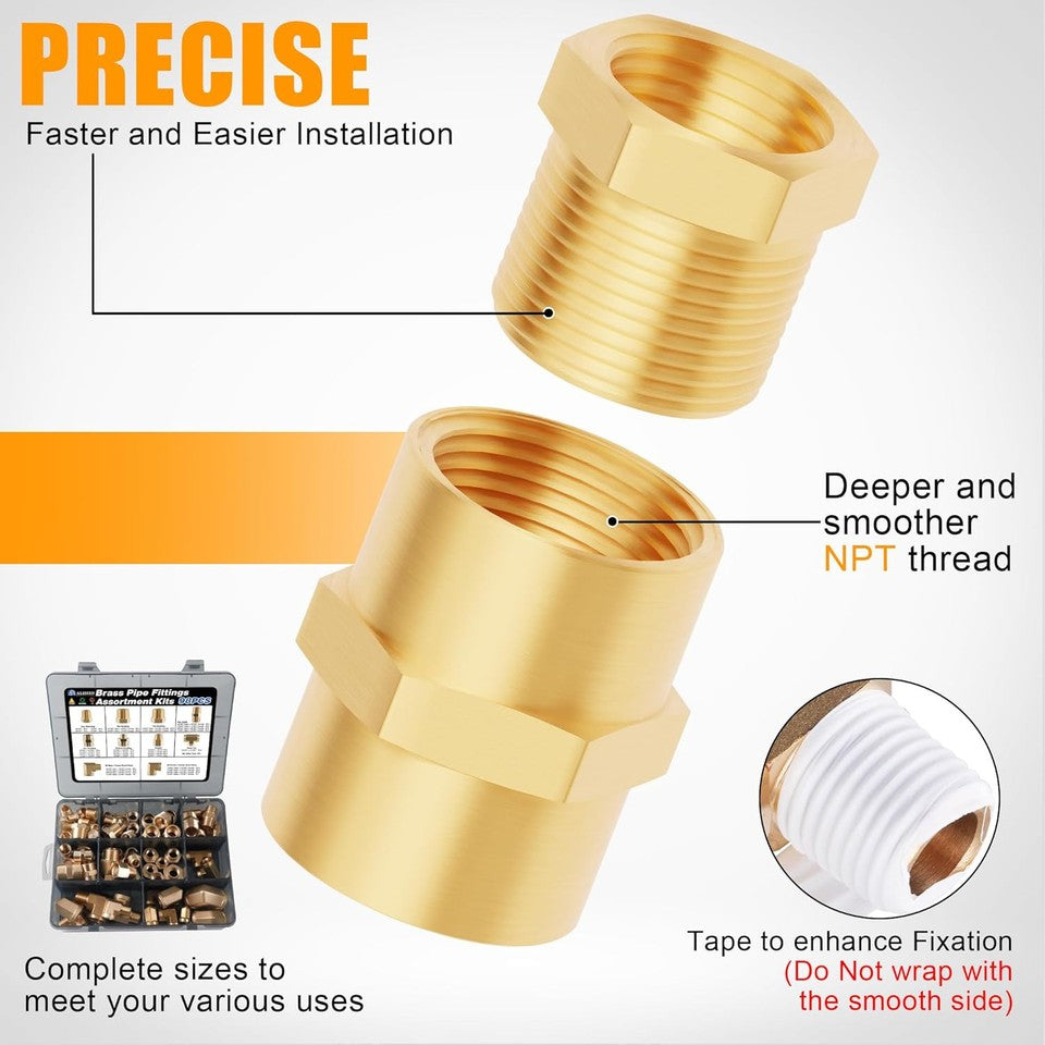 new 98PCS Brass Pipe Fittings Assortment Kit NPT Adapter,Reducer Bushing,
