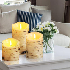 new qinxiang Flameless Candles LED Birch Bark Set of 3 (D Ivory set 3 QINXIANG - KOEEK