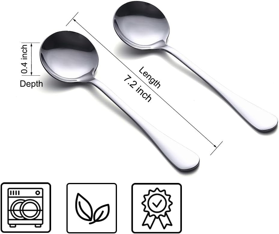 new Soup Spoons 8-Piece Premium Stainless Steel Round 8 pcs, Silver 07FC0E-D4 - KOEEK
