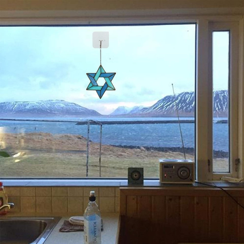 new Jewish Star Stained Glass Window Hanging,Star of David Suncatcher