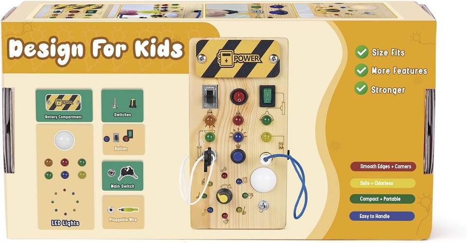 new Montessori Wooden Busy Board with 8 LED Light switches, Sensory Toys Light... 07FC0E-D4 - KOEEK