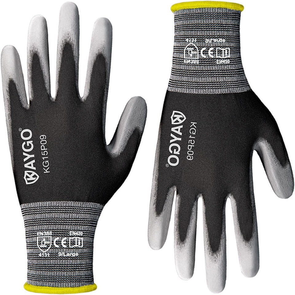 new KAYGO Work Gloves PU Coated 12 Pairs, KG15P,Nylon Large (Pack of 12), Grey KAYGO - KOEEK