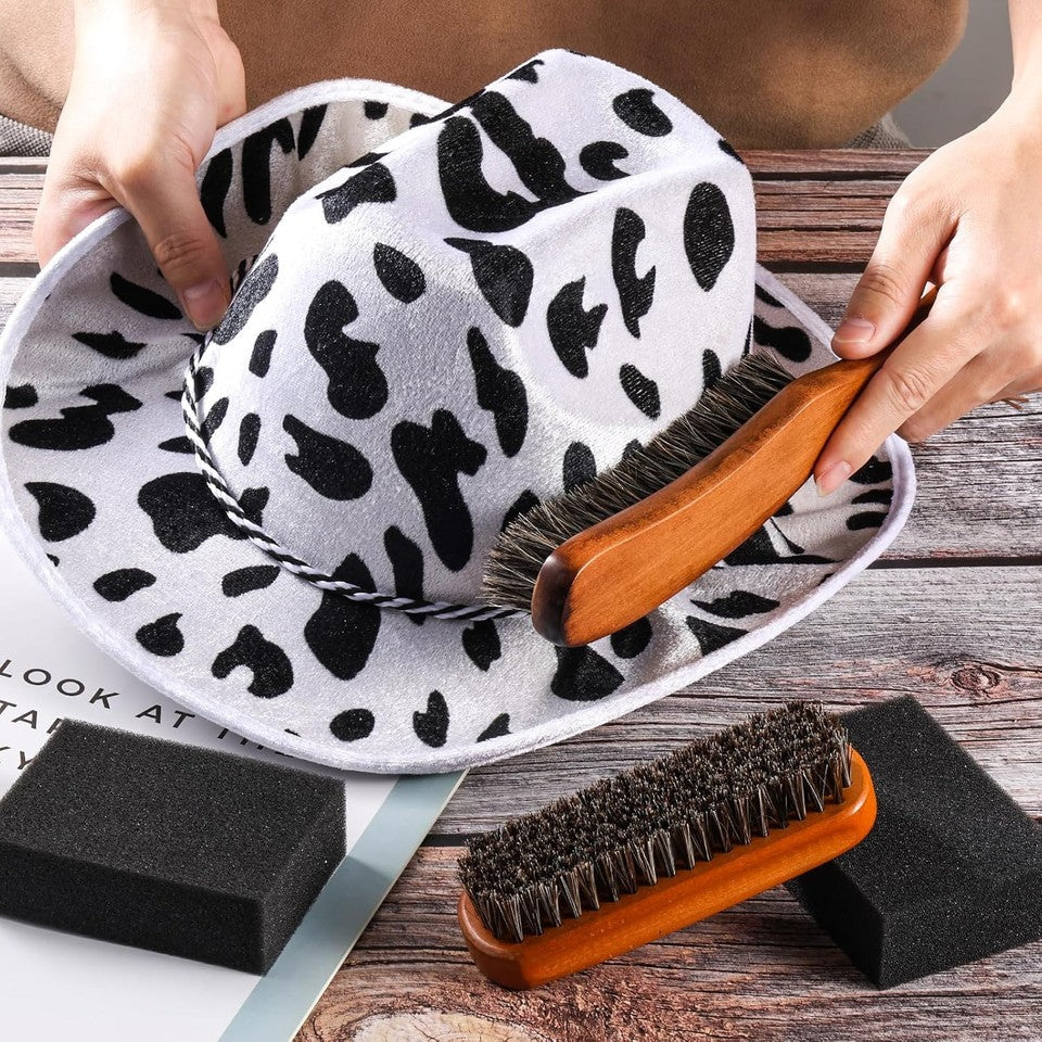 new 4 Pcs Horsehair Felt Hat Brush Kit with Cleaning Sponge Cowboy Clean Brown 07FC0E-D4 - KOEEK