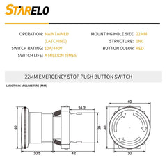 new STARELO 22MM 1NC Red Mushroom Emergency Stop Latching Push Button Switch... STARELO - KOEEK