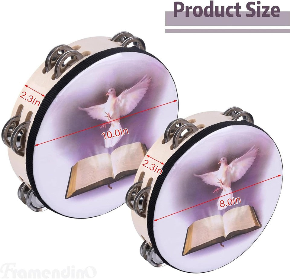 new Framendino, 2 Pack 8" 10" Dove Bible Tambourine Wooden Hand Style A, White FRAMENDINO - KOEEK