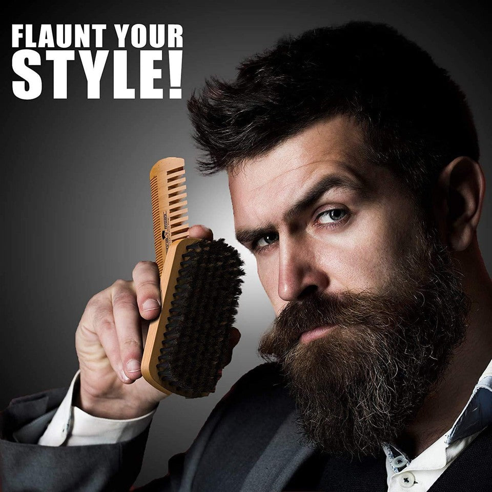 new Beard Grooming Kit for Men - Bamboo Travel Set With Brush, 4 Piece Set, 07FC0E-D4 - KOEEK