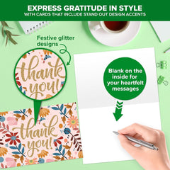 new Decorably 24 Pack Glittery 6x4in Assorted Thank You Cards with Glitter DECORABLY - KOEEK