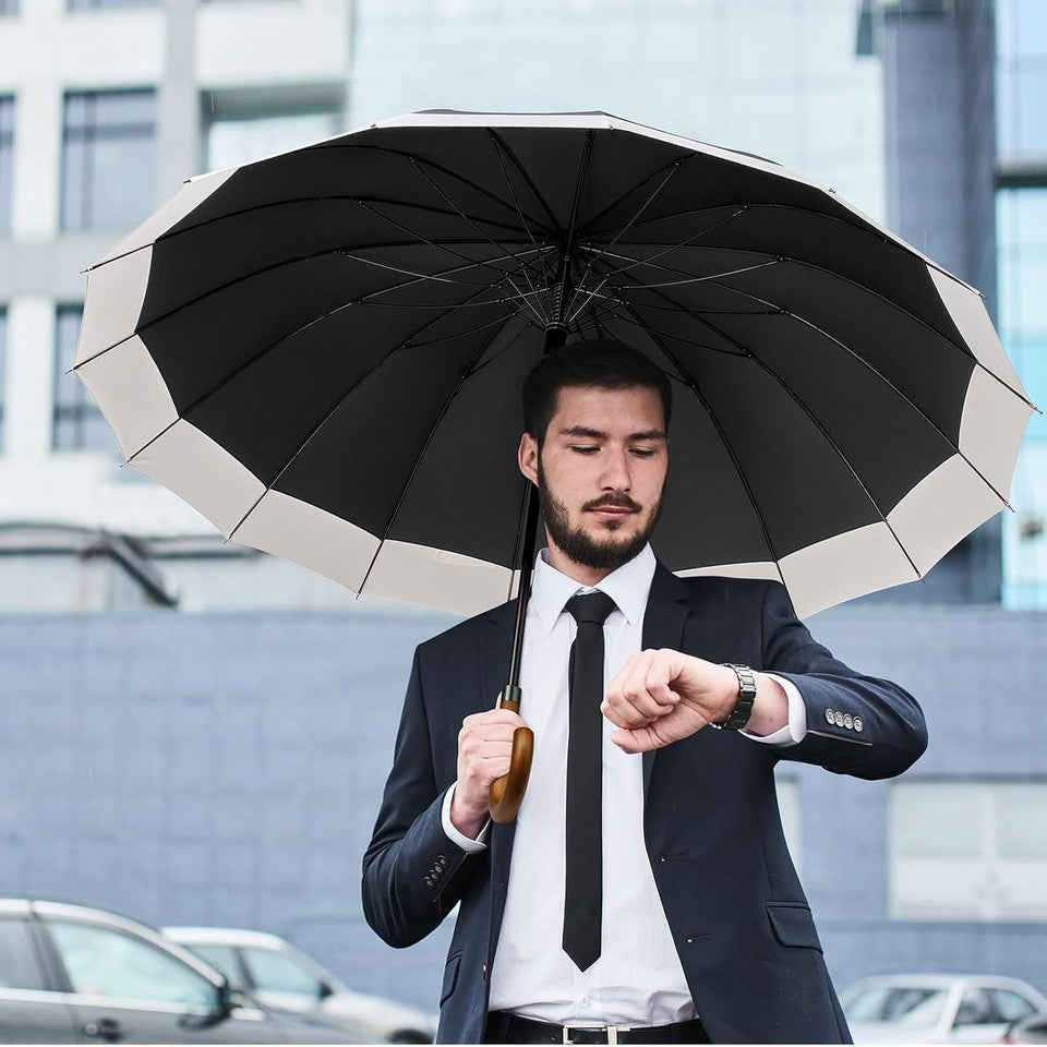 new 54 Inch Large Windproof Umbrella for 2 Persons, 16 Ribs Ivory/Black 07FC0E-D4 - KOEEK