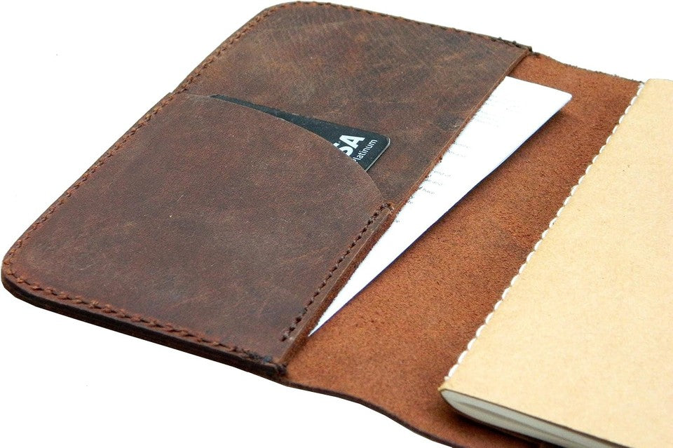 new HERTE Leather Journal Cover for Field Notes, Small Pocket Size Notebook Brown HERTE - KOEEK