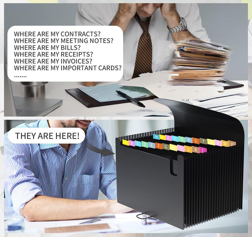 new 24 Pockets Expanding File Folder,Accordion Organizer,Document Black