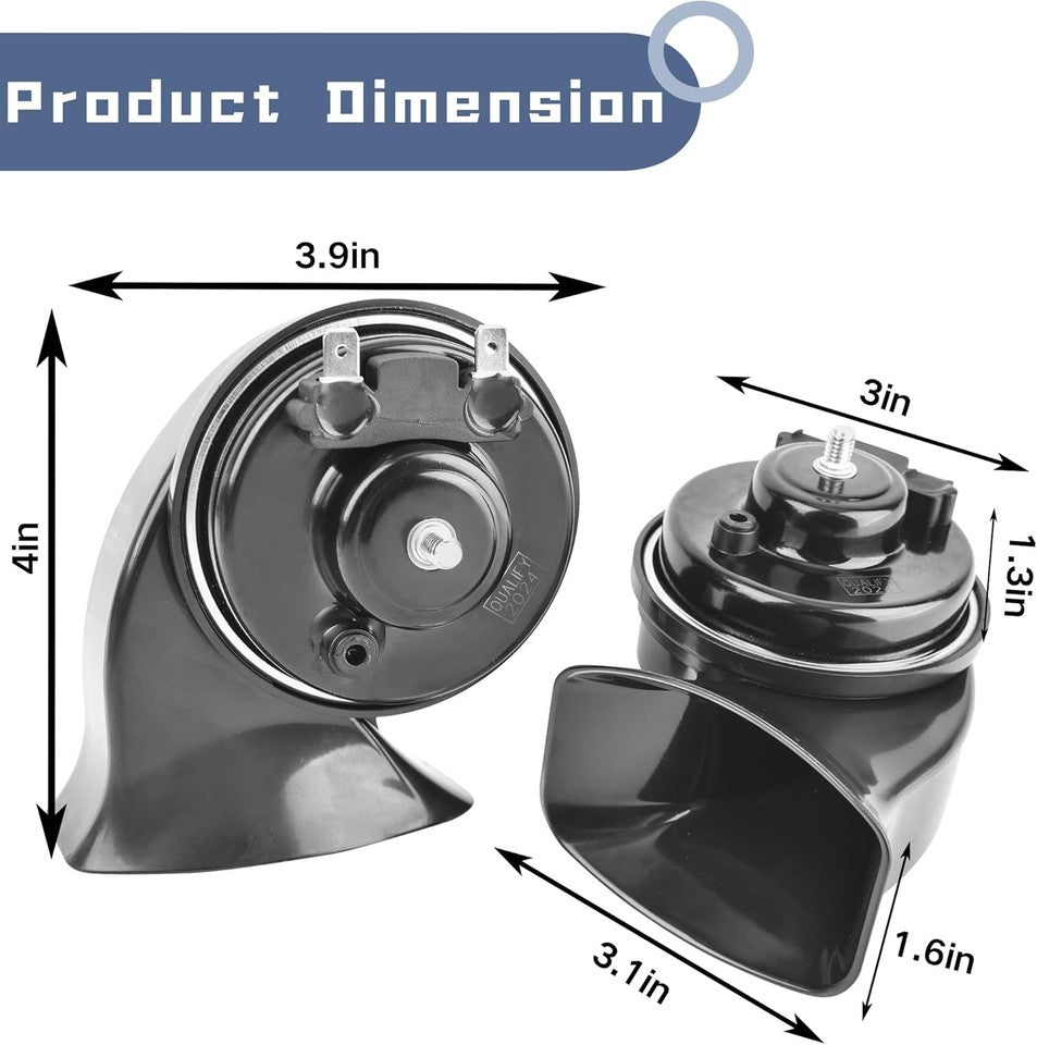 new Universal Car Horn Upgrade Kit, 12V High/Low Dual Tone Snail Horn, Loud Black 07FC0E-D4 - KOEEK