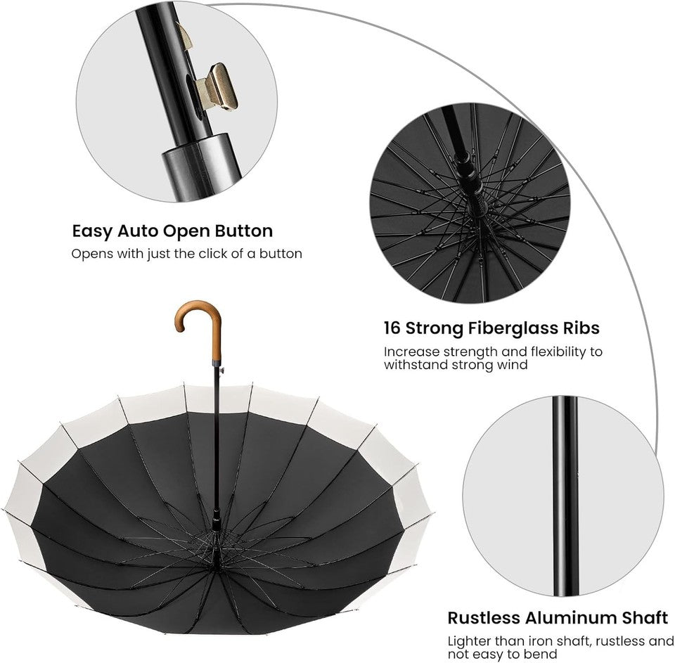 new 54 Inch Large Windproof Umbrella for 2 Persons, 16 Ribs Ivory/Black 07FC0E-D4 - KOEEK