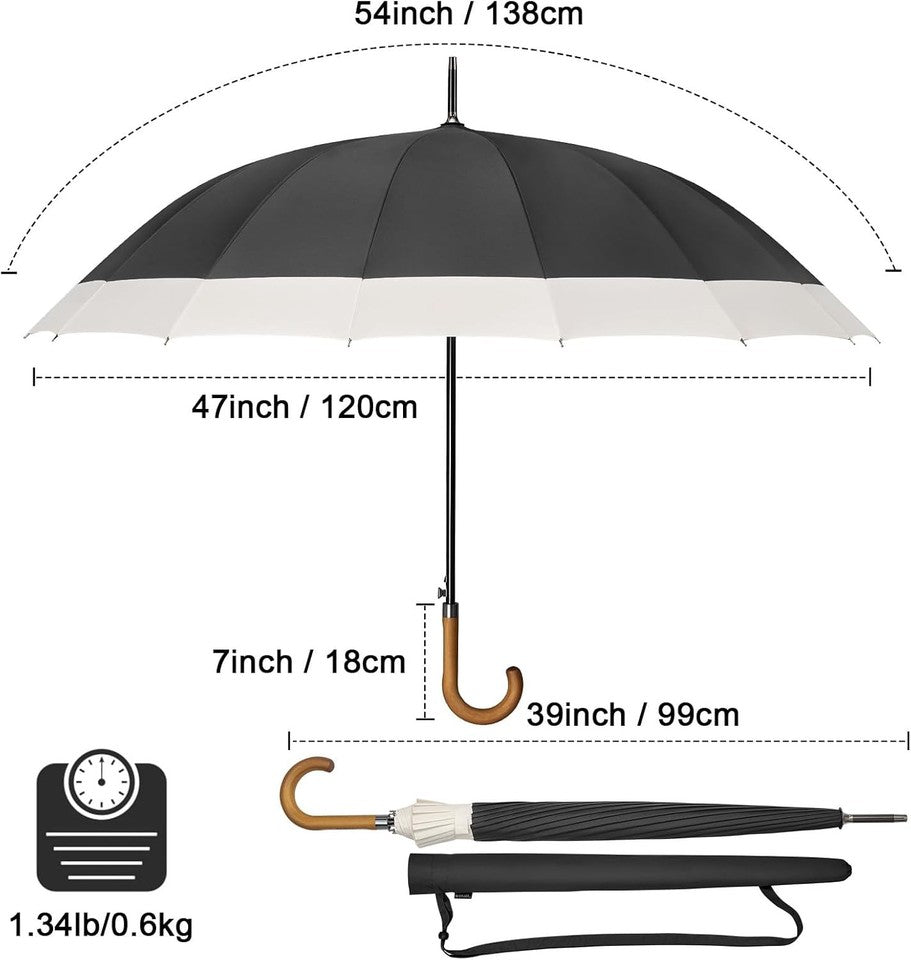 new 54 Inch Large Windproof Umbrella for 2 Persons, 16 Ribs Ivory/Black 07FC0E-D4 - KOEEK