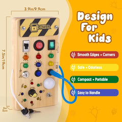 new Montessori Wooden Busy Board with 8 LED Light switches, Sensory Toys Light... 07FC0E-D4 - KOEEK