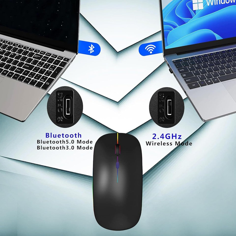 new Wireless Bluetooth Mouse Rechargeable LED Silent Slim Laptop Black 07FC0E-D4 - KOEEK