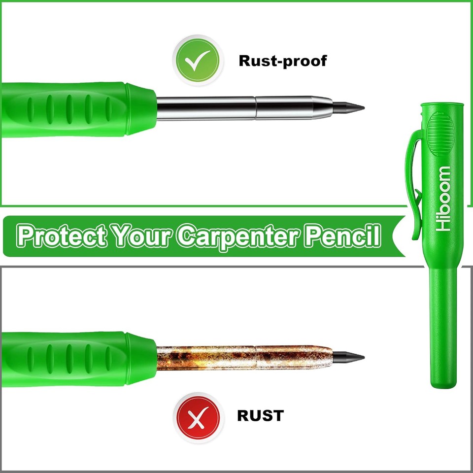 new Hiboom 3 Pack Carpenter Pencil with 24 Refills (Red, Black, Yellow), Green HIBOOM - KOEEK