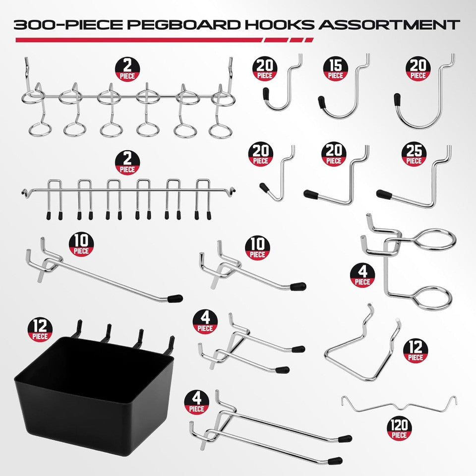 new Pegboard Organizer Peg Board Hooks: 300-Piece Hooks for Black 07FC0E-D4 - KOEEK