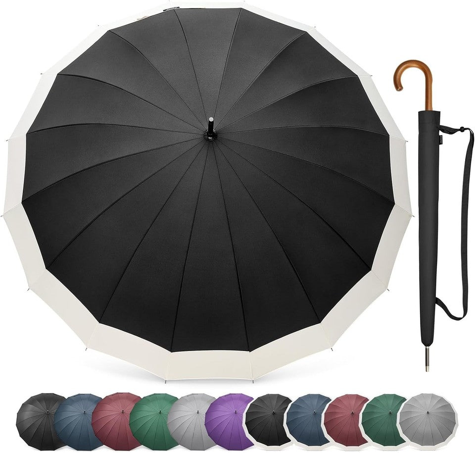 new 54 Inch Large Windproof Umbrella for 2 Persons, 16 Ribs Ivory/Black
