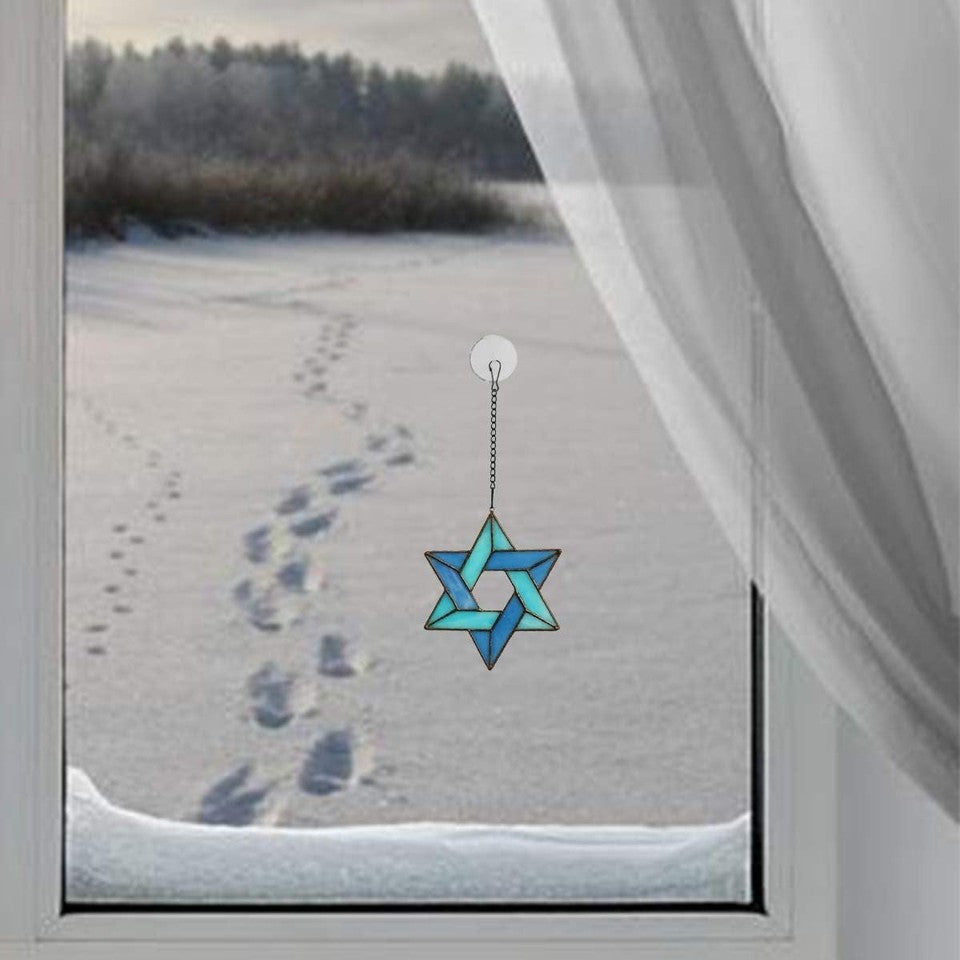 new Jewish Star Stained Glass Window Hanging,Star of David Suncatcher 07FC0E-D4 - KOEEK