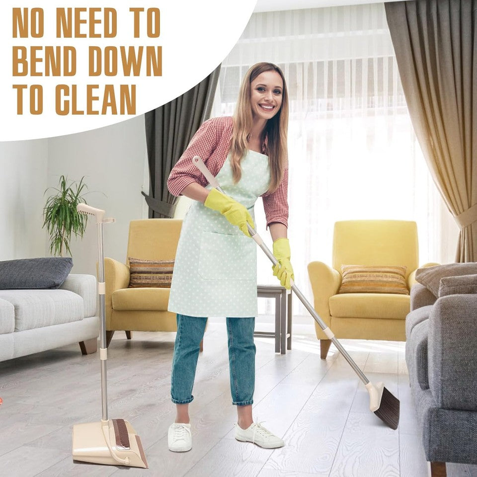 new Broom and Dustpan Set with Long Handle, Light Weight Stainless Steel Beige 07FC0E-D4 - KOEEK