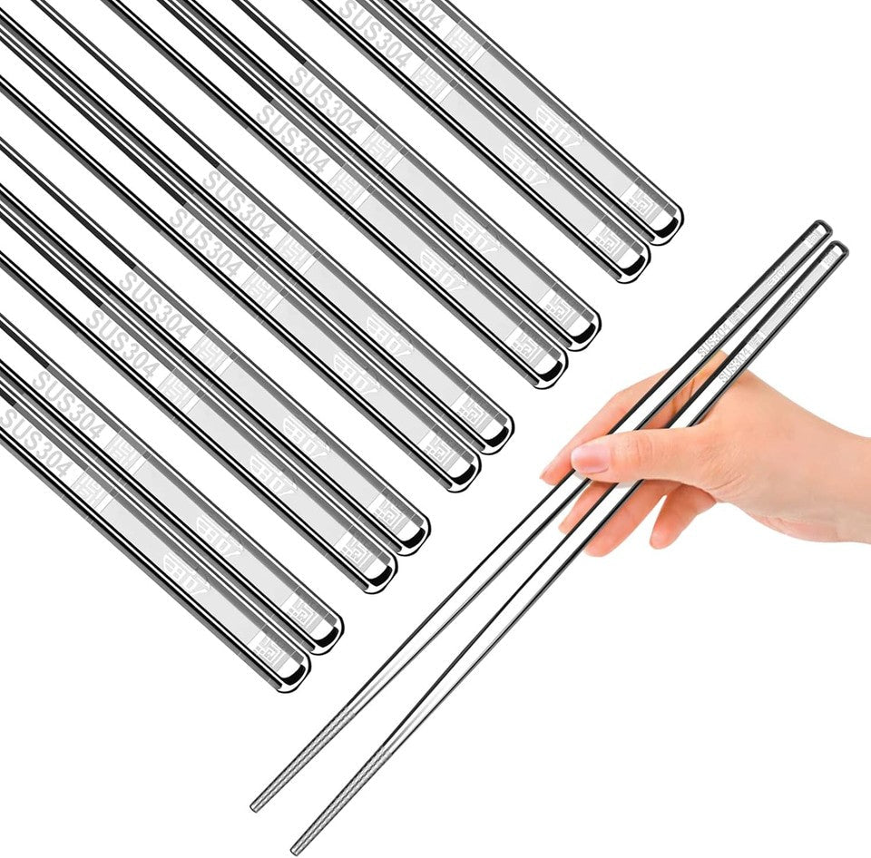 new 5 Pairs Premium Stainless Steel Metal Chopsticks, Reusable Silver
