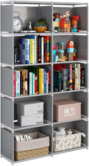 new JIUYOTREE 6-Tiers Portable Bookshelf with Fabric Cloth at 10 Cubes, Grey JIUYOTREE - KOEEK