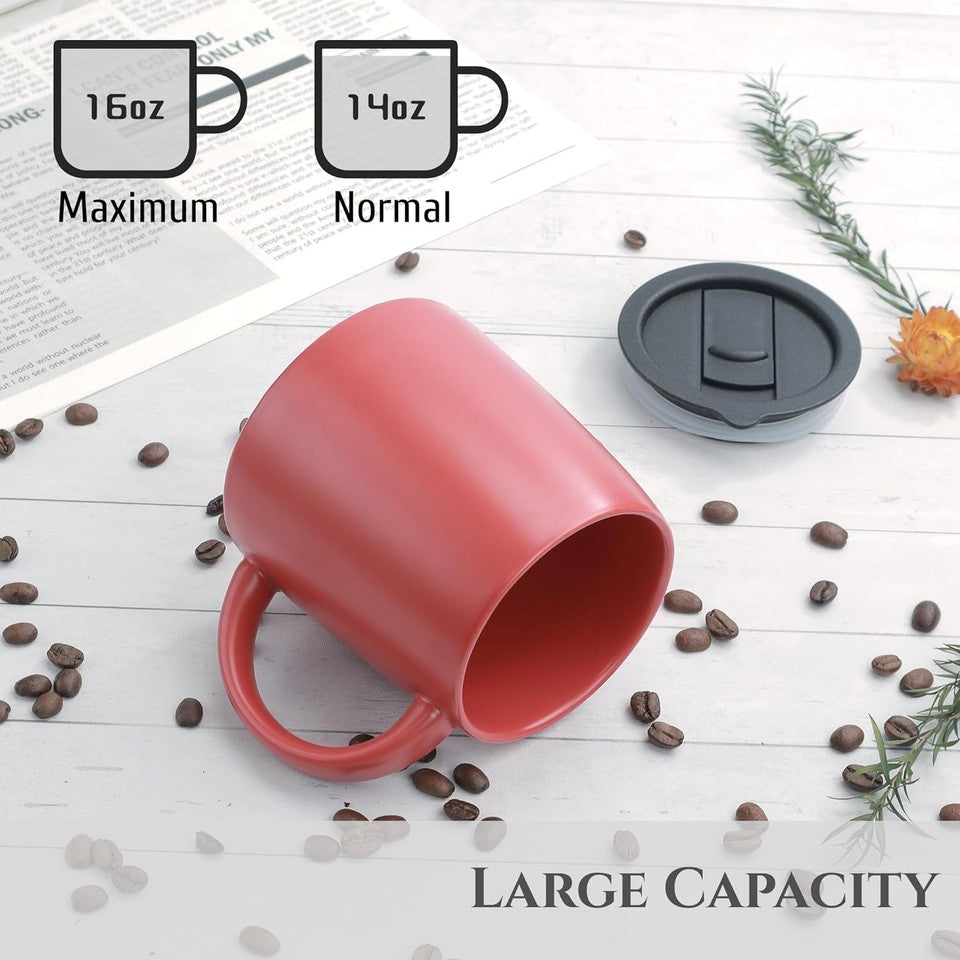 new Classic Mug, 14 oz Large Coffee Mug with Handle, 1 Pack, Sliding Lid: Red 07FC0E-D4 - KOEEK