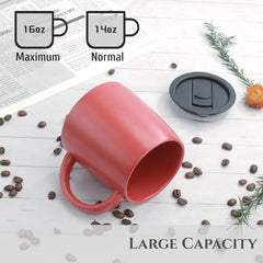new Classic Mug, 14 oz Large Coffee Mug with Handle, 1 Pack, Sliding Lid: Red 07FC0E-D4 - KOEEK