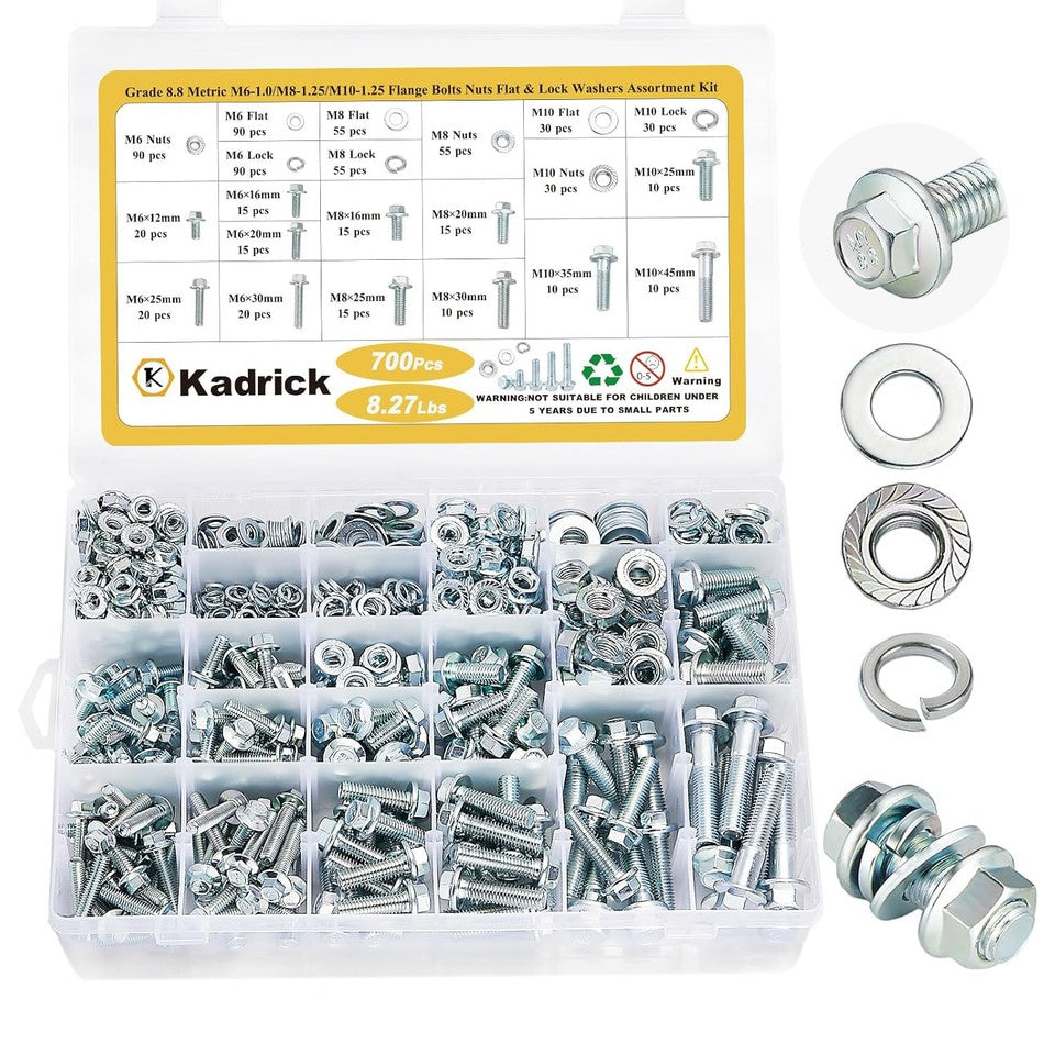 new Kadrick 700Pcs Grade 8.8 Metric Bolt M6-M10 FLANGE HEX, silver KADRICK - KOEEK