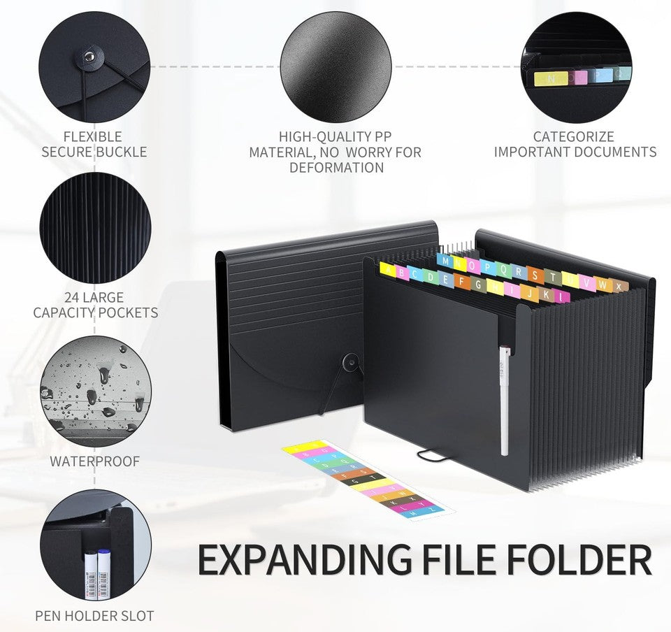 new 24 Pockets Expanding File Folder,Accordion Organizer,Document Black 07FC0E-D4 - KOEEK