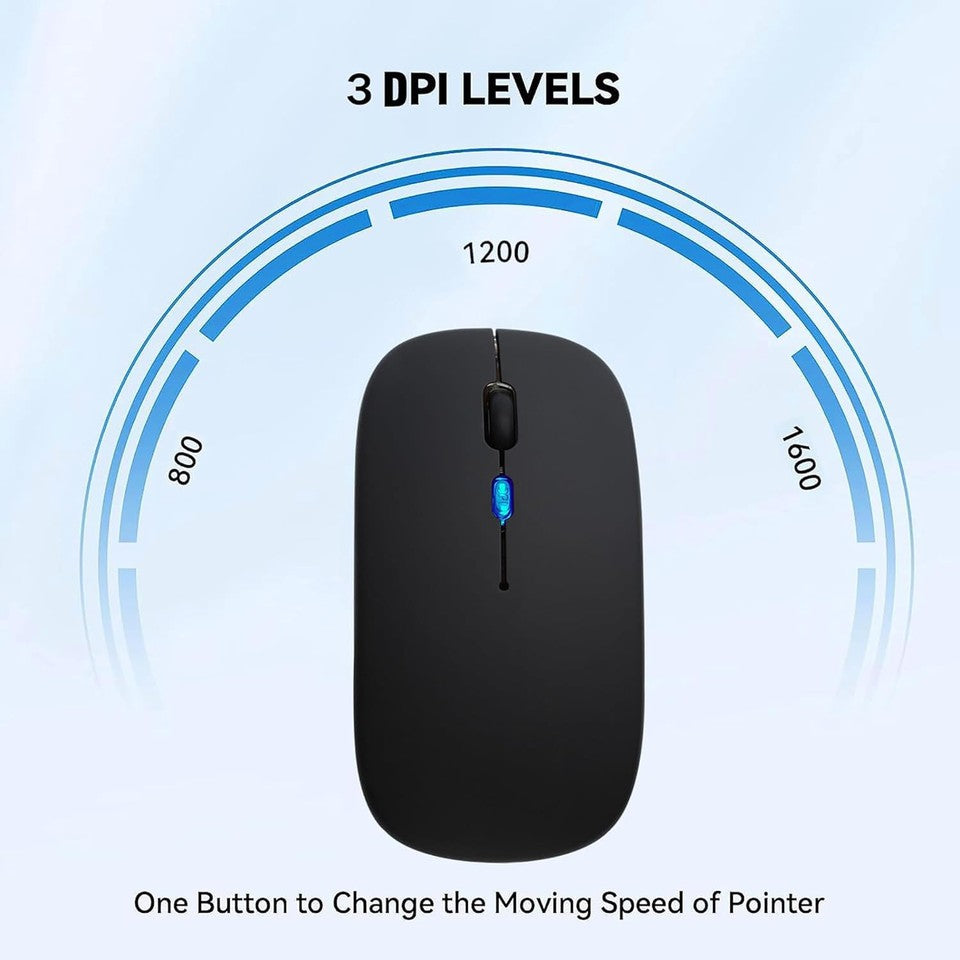 new Wireless Bluetooth Mouse Rechargeable LED Silent Slim Laptop Black