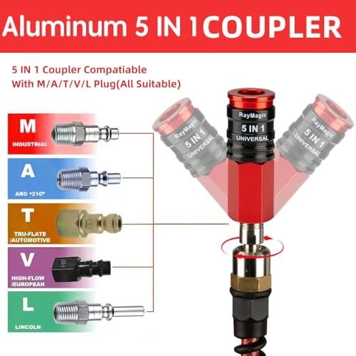 new 5 In 1 Universal Quick Industrial Connect Coupler, Female NPT, Red&Black 07FC0E-D4 - KOEEK