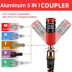 new 5 In 1 Universal Quick Industrial Connect Coupler, Female NPT, Red&Black 07FC0E-D4 - KOEEK