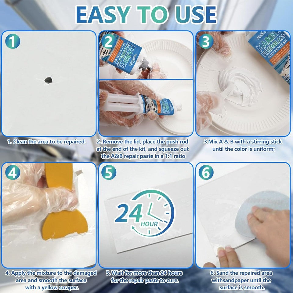 new Marine Fiberglass Repair Kit for Boats, Gel Coat White 07FC0E-D4 - KOEEK