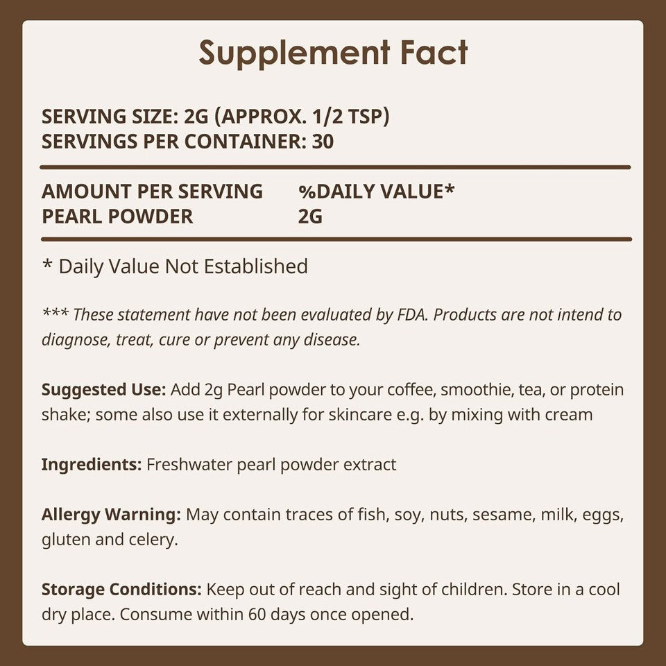 new Pure Pearl Powder | 60 Grams | Natural Ingredients from Fresh Water |... 07FC0E-D4 - KOEEK