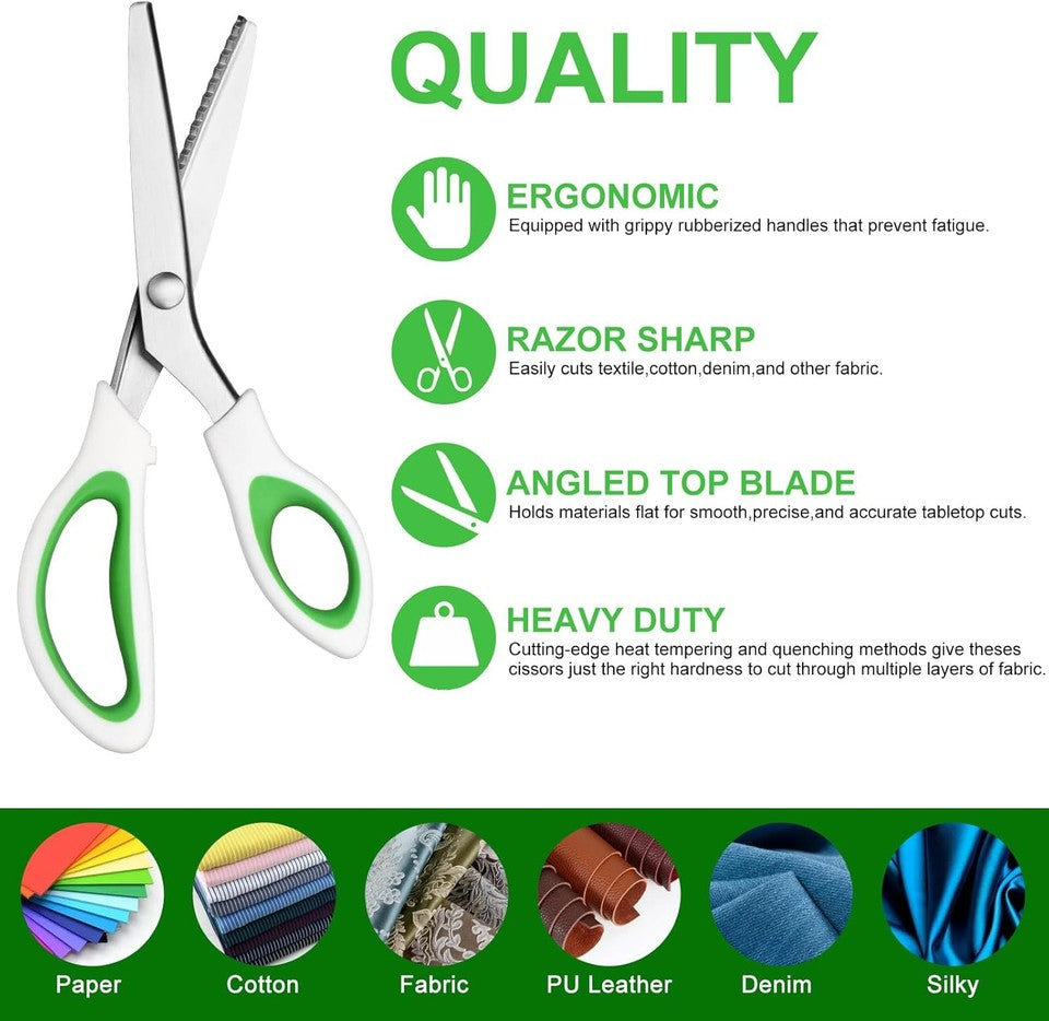 used Pinking Shears，9” Zig Zag Scissors for Fabric，Pinking Shears Green 07FC0E-D4 - KOEEK