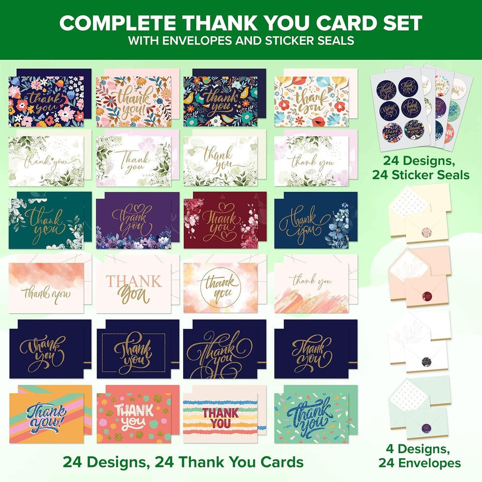 new Decorably 24 Pack Glittery 6x4in Assorted Thank You Cards with Glitter