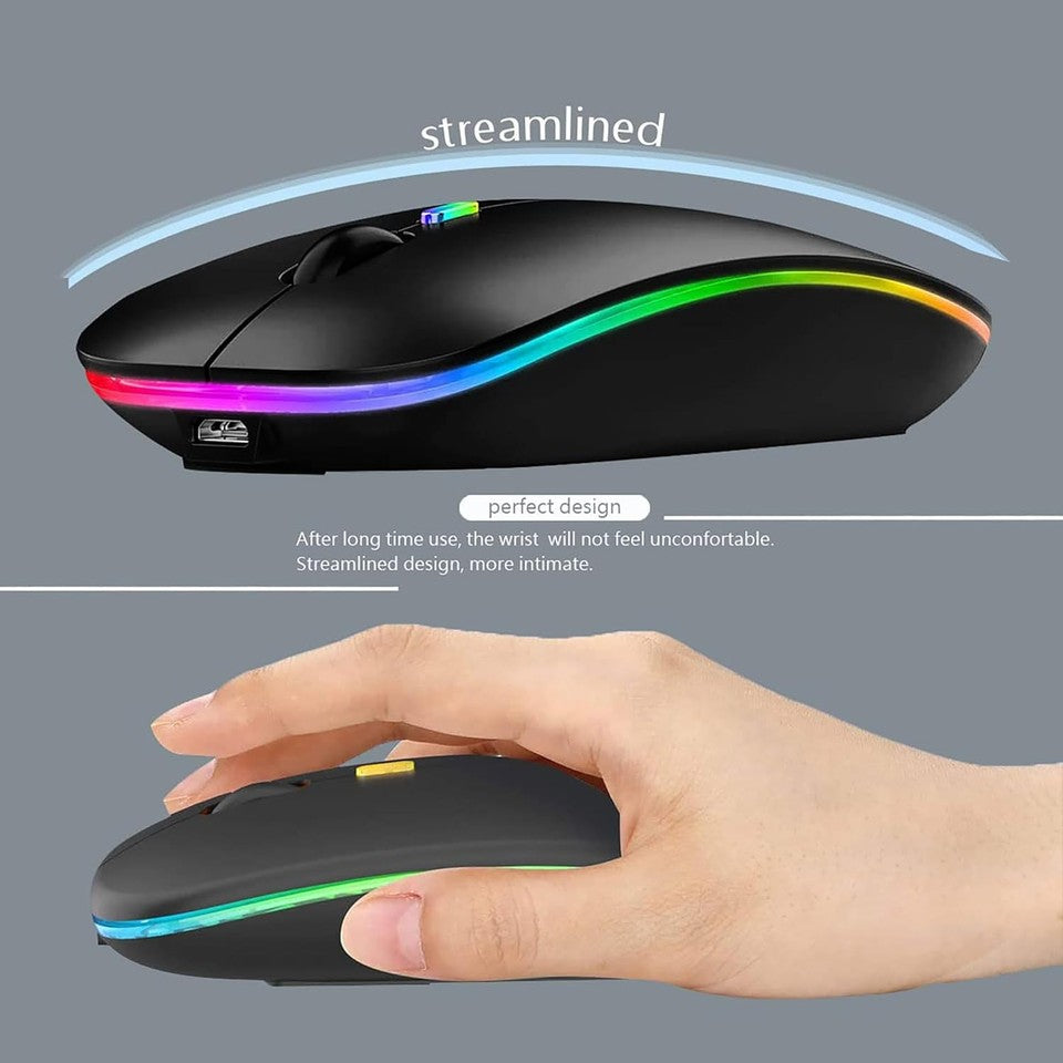 new Wireless Bluetooth Mouse Rechargeable LED Silent Slim Laptop Black 07FC0E-D4 - KOEEK