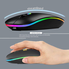 new Wireless Bluetooth Mouse Rechargeable LED Silent Slim Laptop Black 07FC0E-D4 - KOEEK