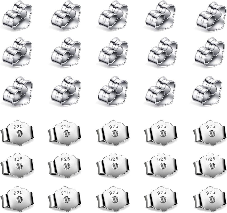 new 30pcs/15 Pairs Earring Backs Replacement,Plated Silver 07FC0E-D4 - KOEEK