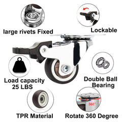new 1" Small Caster Wheels 4 Pack for Furniture Low Profile Soft Rubber Brown 07FC0E-D4 - KOEEK