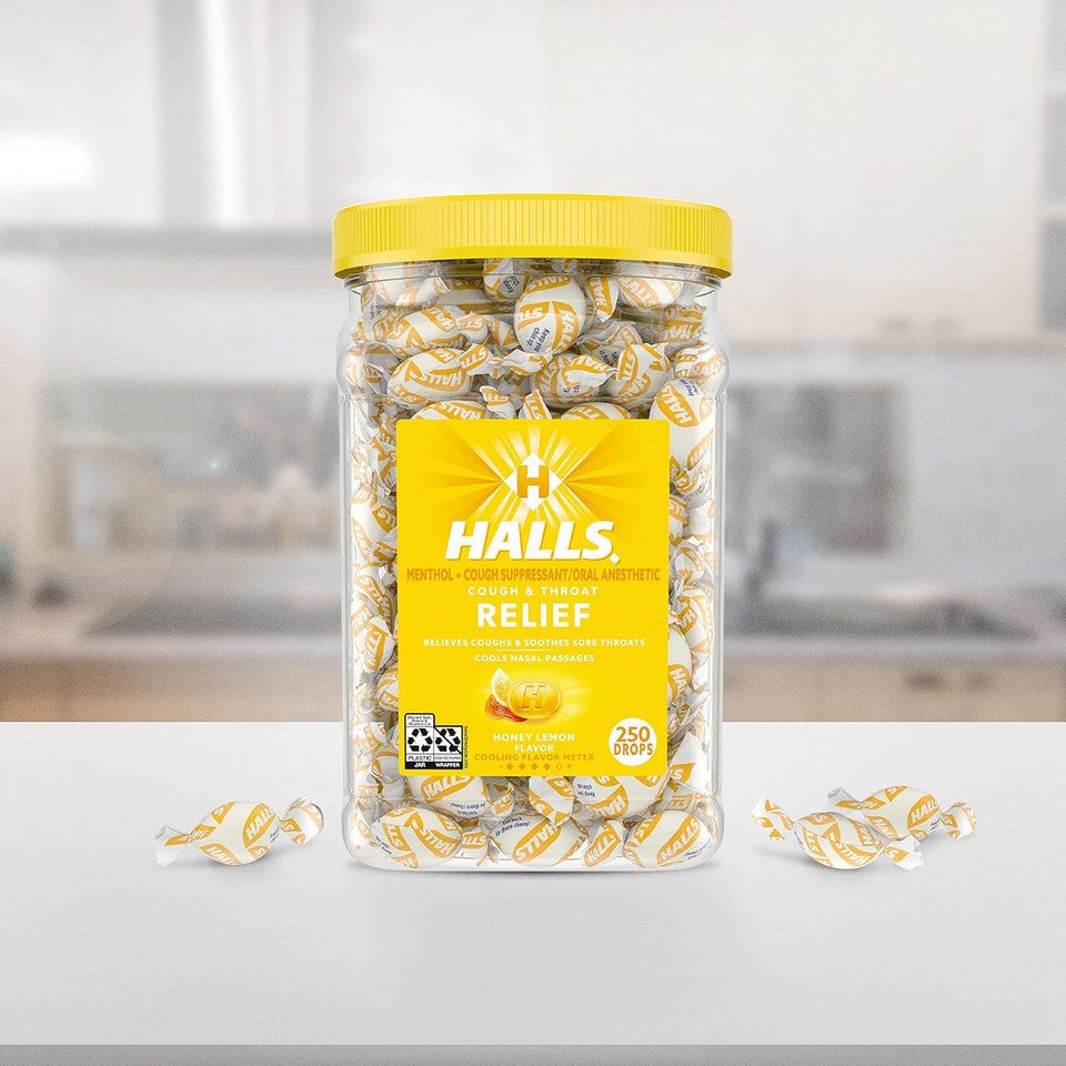 new HALLS Relief Honey Lemon Cough Drops, Bulk 250 Drops HALLS - KOEEK