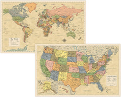 new 2 Pack - Laminated World Map & US Poster Set - Wall Chart of Yellow 07FC0E-D4 - KOEEK