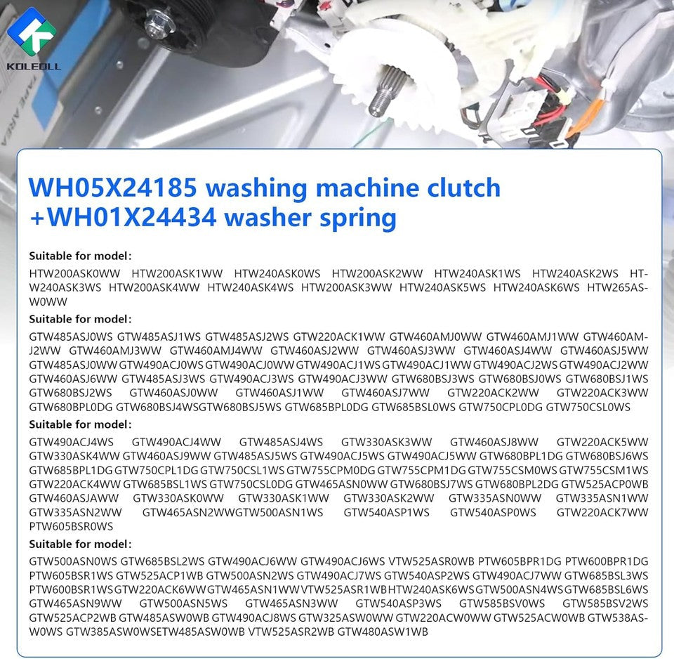 new WH05X24185 Washing Machine Clutch + WH01X24434 Washer Spring White+Silver